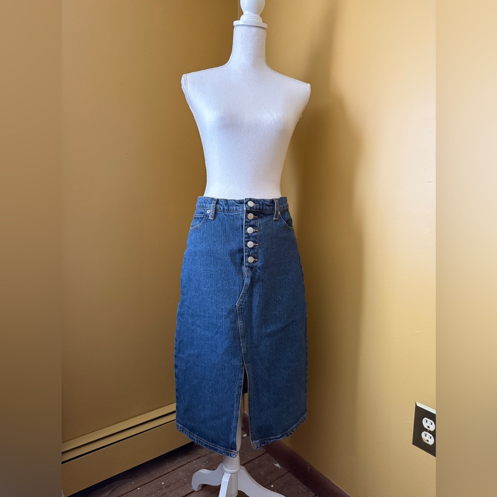 Classic Blue Denim Midi Skirt